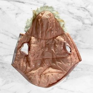 Peach Dog Coat with Faux Fur Hood & Gold Star Print​
